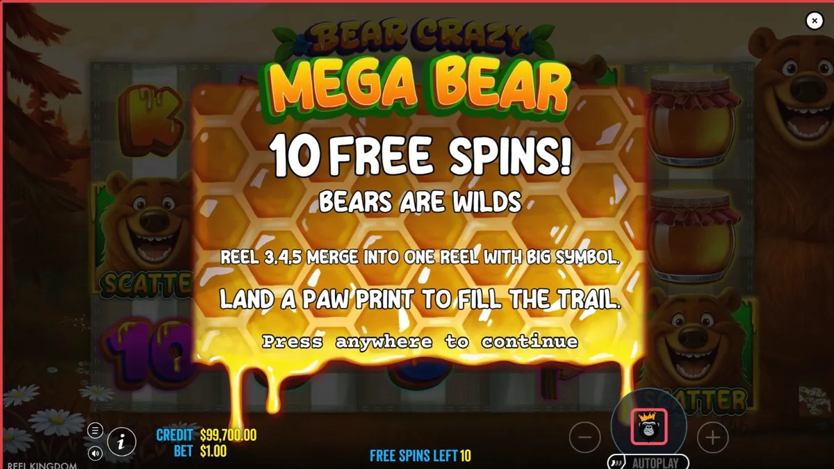 Pemandangan hutan cerah dengan simbol bertema piknik dalam slot Bear Crazy